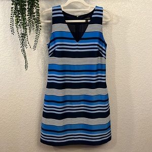 Banana Republic Size 2 Shimmer Stripe Shift Dress Blue's and White, Pockets